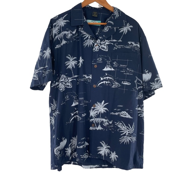 High Surf 100% Cotton Short Sleeve Button Down Hawaiian Shirt in Blue & White XL - Picture 2 of 9